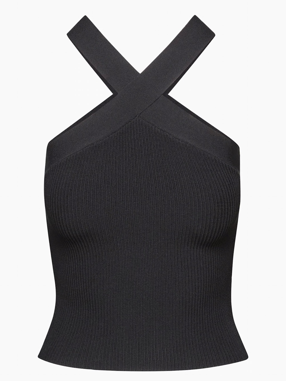 Aritzia Babaton Sculpt Knit Criss Cross Tank - Black Ribbed Halter Top